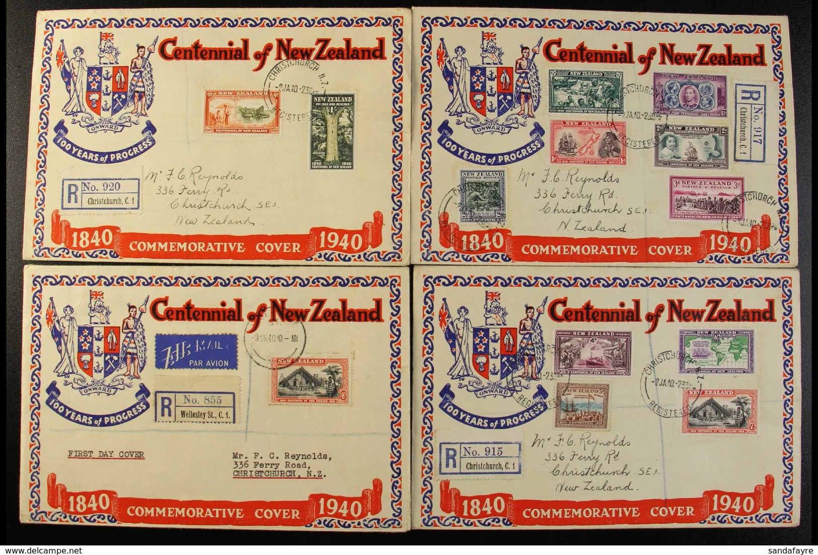 1940 CENTENNIAL ISSUE - ILLUSTRATED FIRST DAY COVERS, Incl. Complete Set On Four Registered, Brightly Coloured Covers Wi - Other & Unclassified