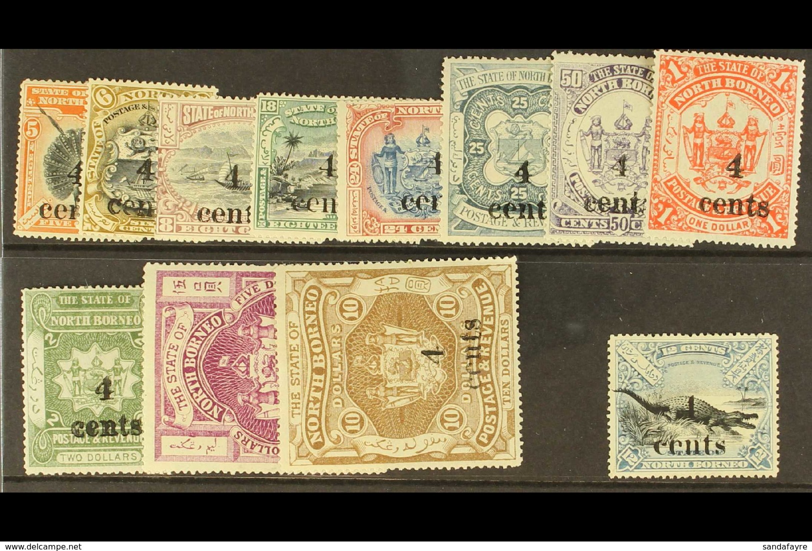 1904-05 4c Surcharges Set, SG 146/157, Fine Mint. (12 Stamps) For More Images, Please Visit Http://www.sandafayre.com/it - Noord Borneo (...-1963)