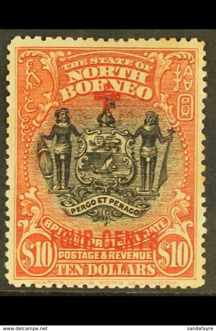 1918 $10 + Four Cents, Red Cross, SG 252, Mint. Well Centered But Light Toning On Gum. For More Images, Please Visit Htt - North Borneo (...-1963)