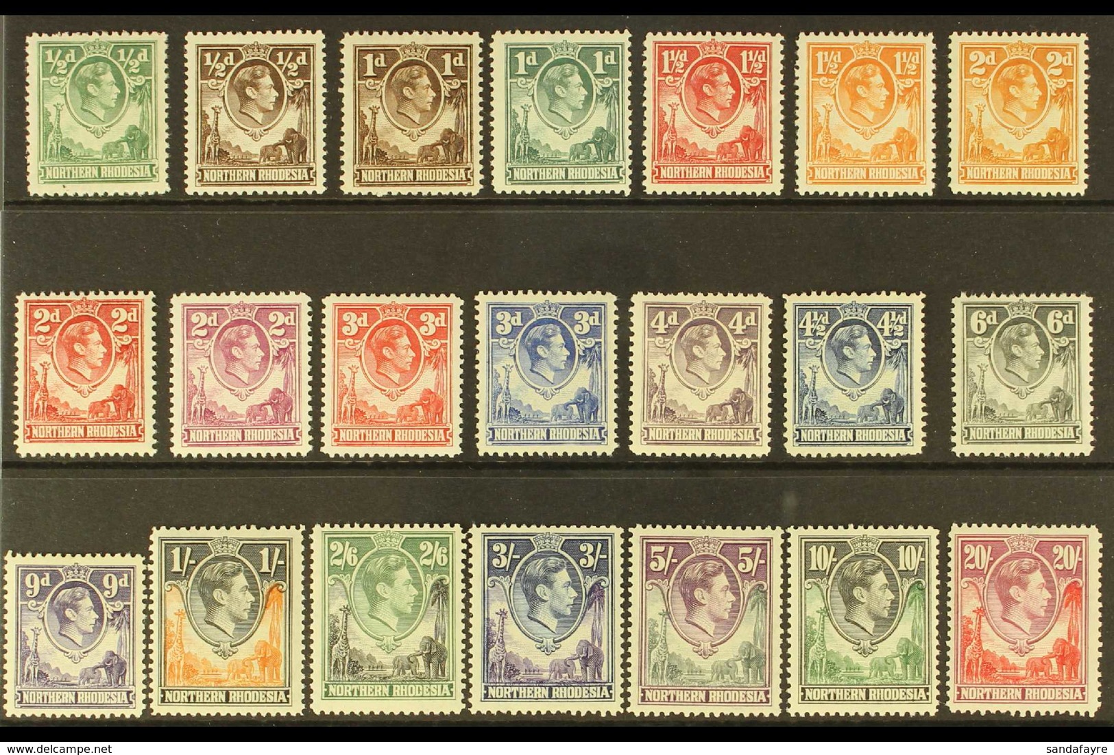 1938-52 KGVI Portrait Definitive Set, SG 25/45, Fine Mint (21 Stamps) For More Images, Please Visit Http://www.sandafayr - Northern Rhodesia (...-1963)