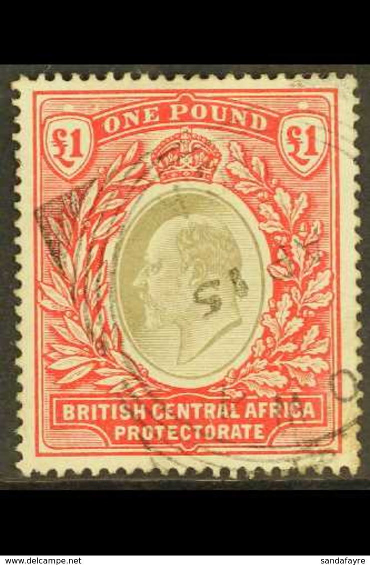 1903 £1 Grey And Carmine British Central Africa, Ed VII, SG 66, Superb Used With Light Cancel. For More Images, Please V - Nyassaland (1907-1953)