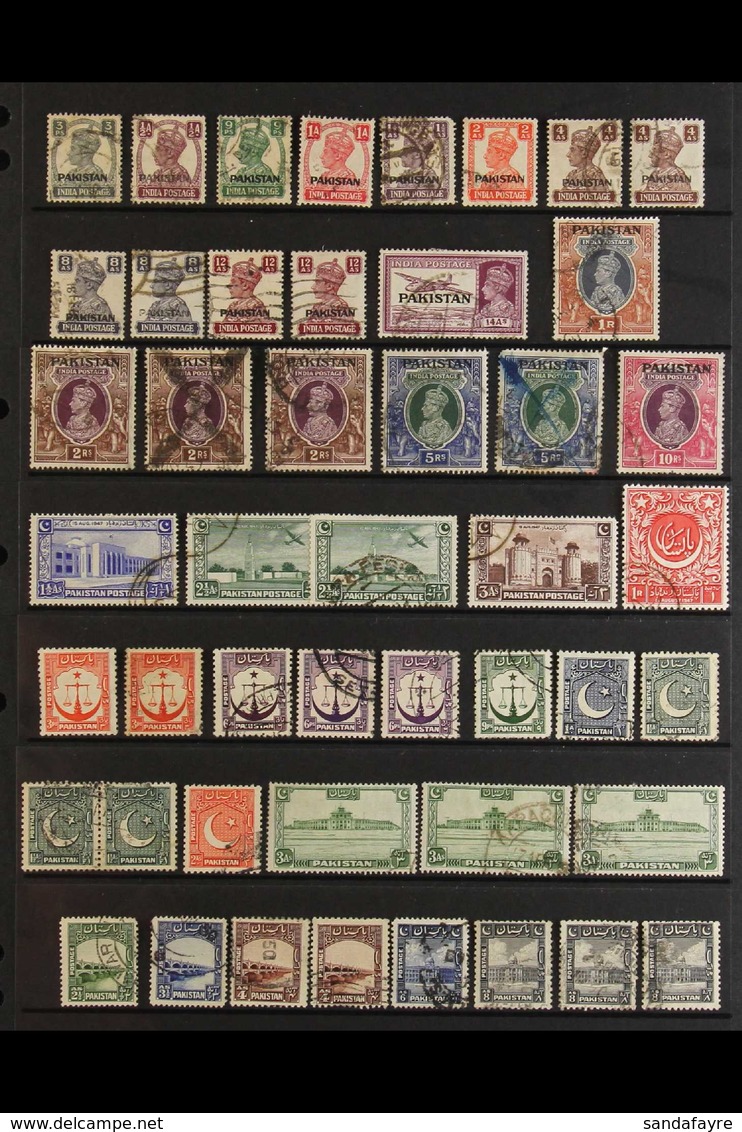 1947-51 USED COLLECTION Presented On Stock Pages That Includes KGVI Opt'd Range With Most Values To 10r, 1948-57 Set Of  - Pakistan