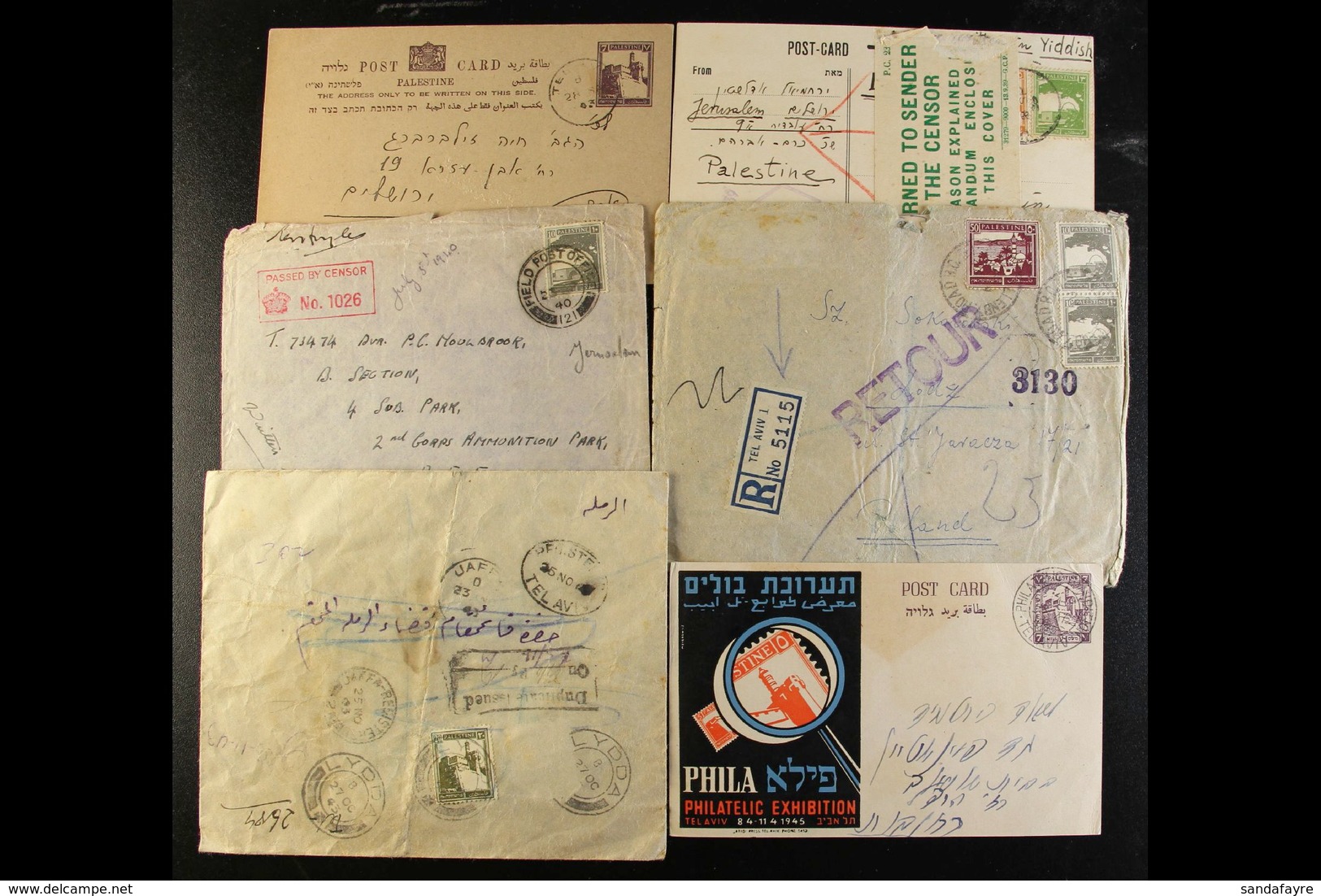 POSTAL HISTORY ACCUMULATION 1920s To 1940s Covers & Cards Bearing Palestine Stamps, Also Some Used Postal Stationery Car - Palestine