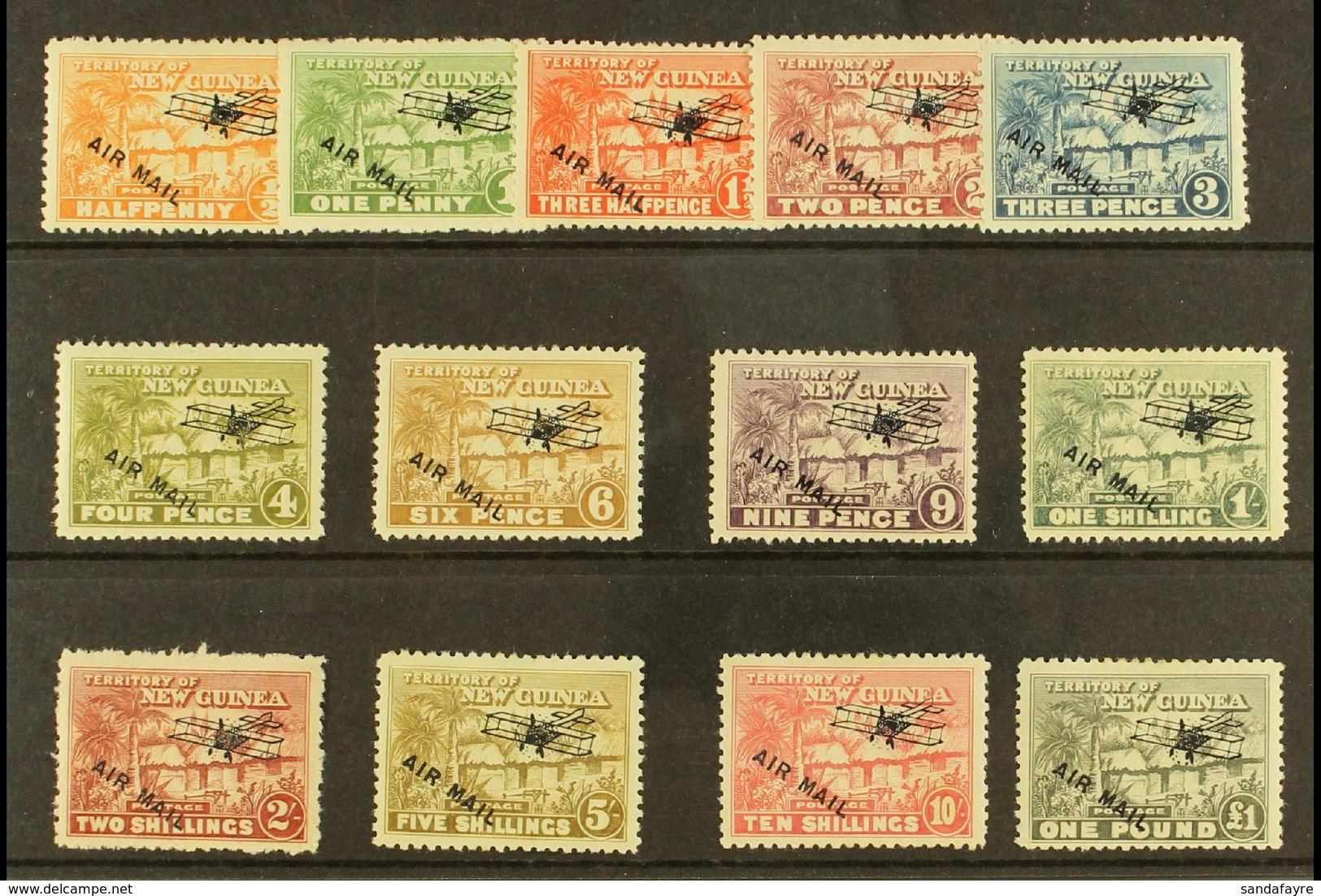 1931 Air Mail Overprint Set On "Huts" Issue Complete, SG 137/49, 1s Hinge Thin Otherwise Very Fine And Fresh Mint. (13 S - Papouasie-Nouvelle-Guinée