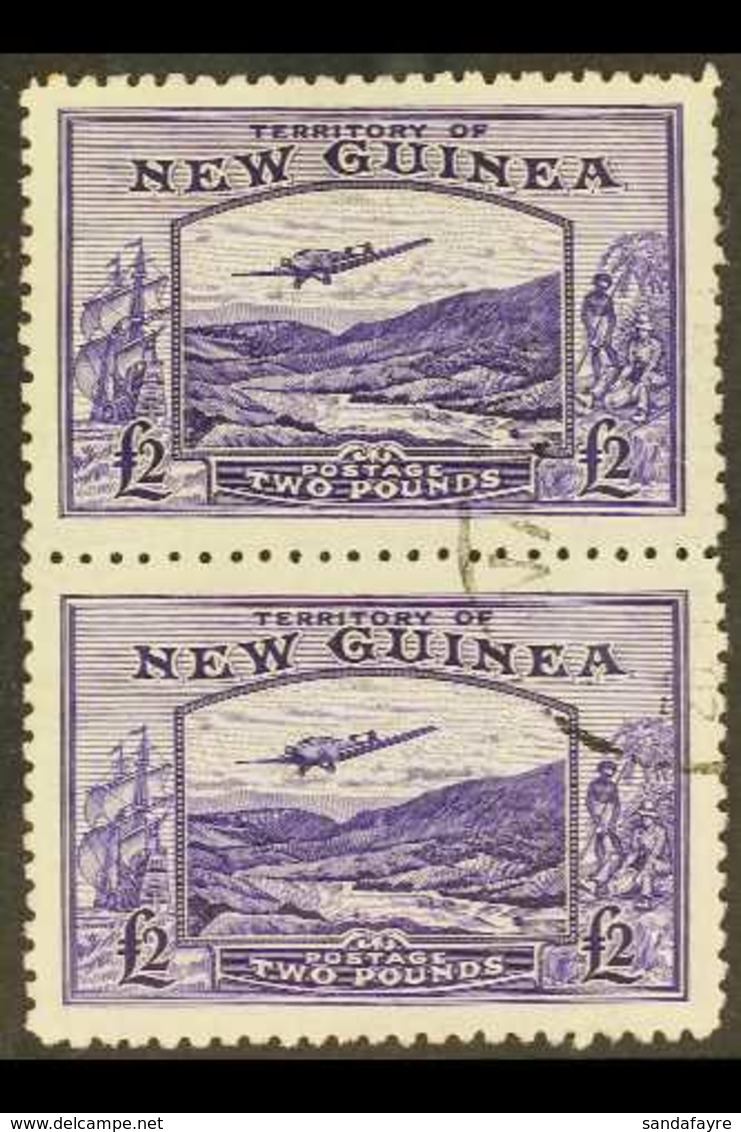 1935 £2 Bright Violet, Bulolo Goldfields, Airmail, SG 204, Superb Used Vertical Pair. Scarce Multiple. For More Images,  - Papua New Guinea