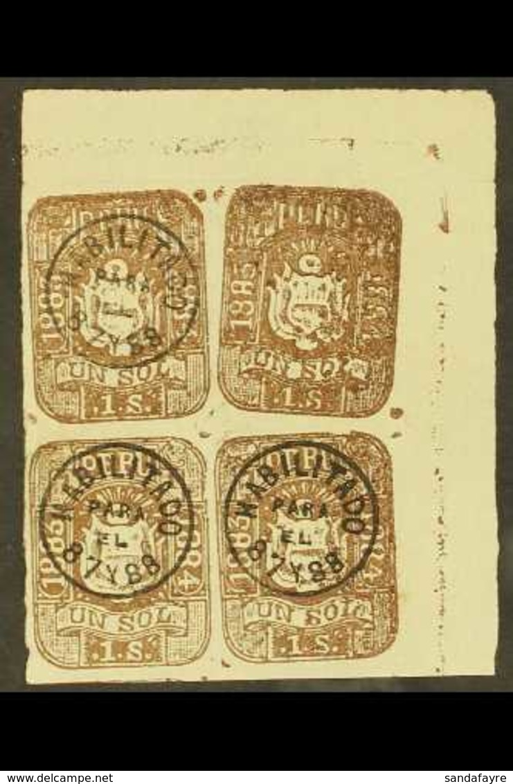 1883-84 1s Brown Locally Printed Imperf Lithographed Stamp With Local Circular "Habilitado" Overprint For Revenue Use In - Peru