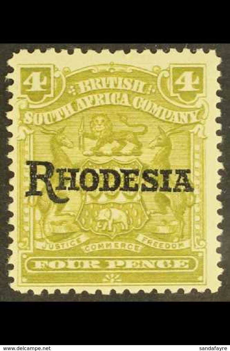 1909-12 4d Olive Overprinted "Rhodesia" With "NO STOP" Variety, SG 104a, Fine Mint. For More Images, Please Visit Http:/ - Sonstige & Ohne Zuordnung