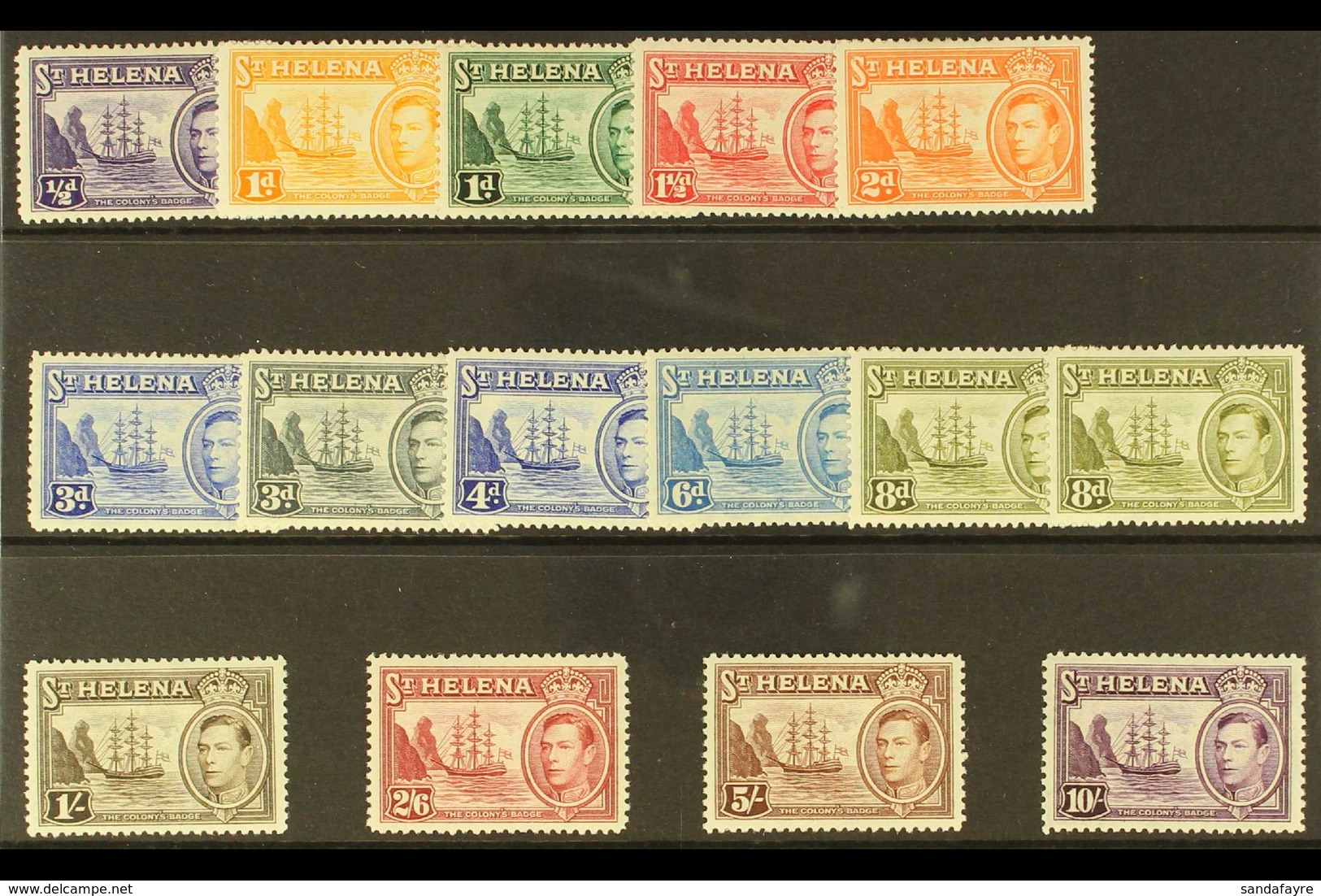 1938-44 "Badge" Definitive Set Plus 8d Listed Shade, SG 131/40, Fine Mint (15 Stamps) For More Images, Please Visit Http - Saint Helena Island