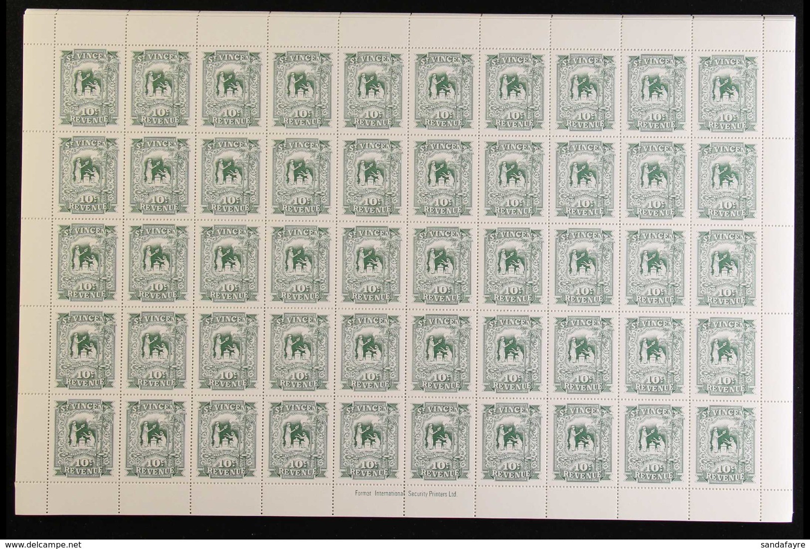 REVENUE 1995. 10c Green, Barefoot 46, 40 X COMPLETE SHEETS Of 50 Stamps, Cat £2000. Superb, Never Hinged Mint (40 X 50 = - St.Vincent (...-1979)