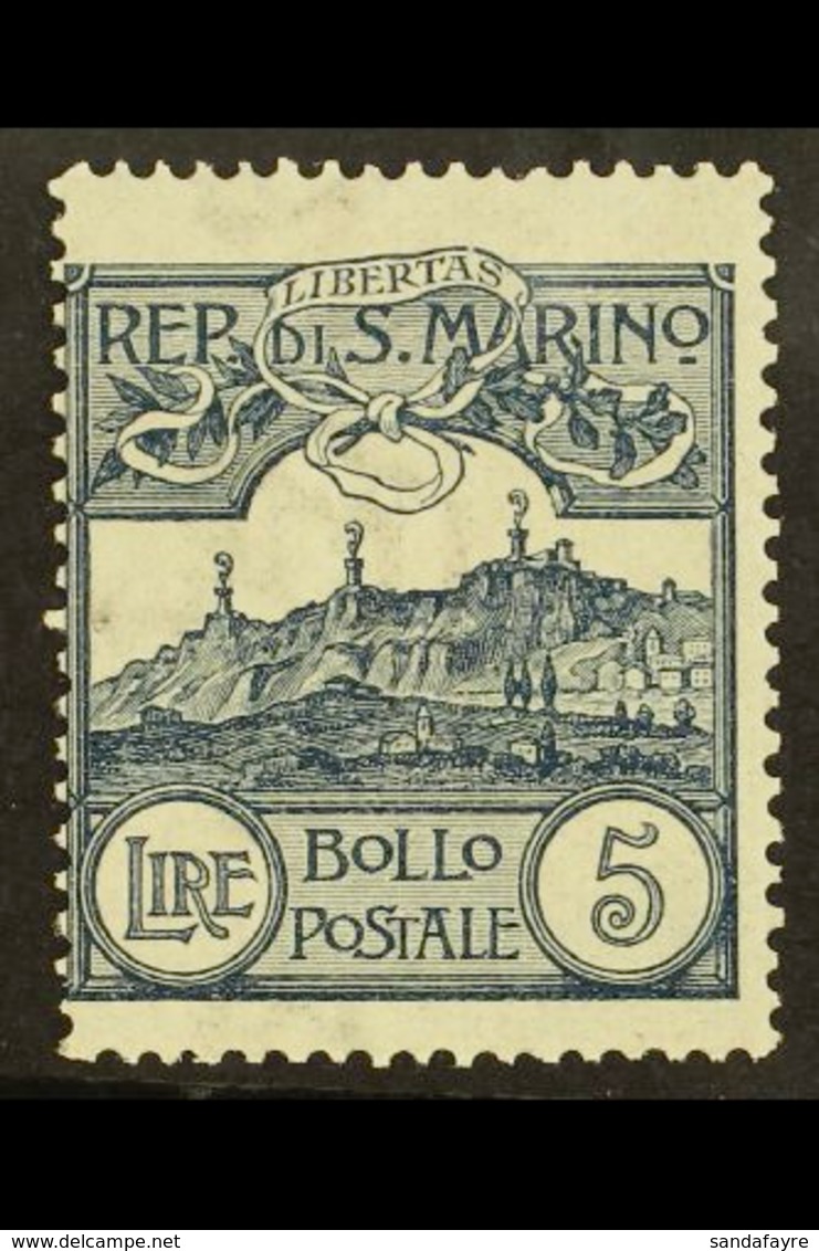 1903 5L Steel Blue Mt Titano (SG 51, Sass 45, Scott 75) Fine Mint. For More Images, Please Visit Http://www.sandafayre.c - Sonstige & Ohne Zuordnung