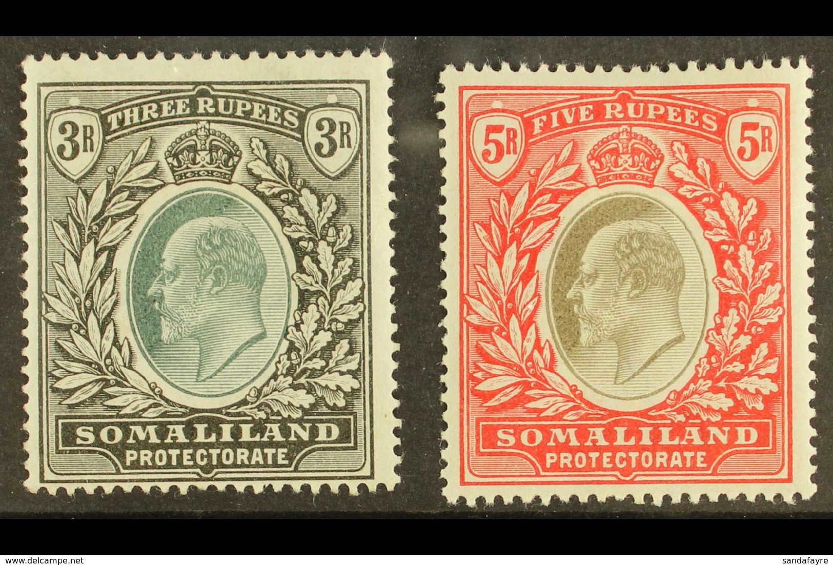1904 KEVII 3R And 5R, SG 43/44 Fine Fresh Mint. (2 Stamps) For More Images, Please Visit Http://www.sandafayre.com/itemd - Somaliland (Herrschaft ...-1959)