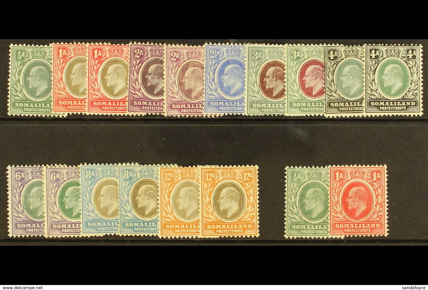 1905-11 Edward VII Complete Definitive Set Of 11, SG 45/59, Plus All Of The Additional Listed Chalky Paper Values, Mint  - Somaliland (Herrschaft ...-1959)