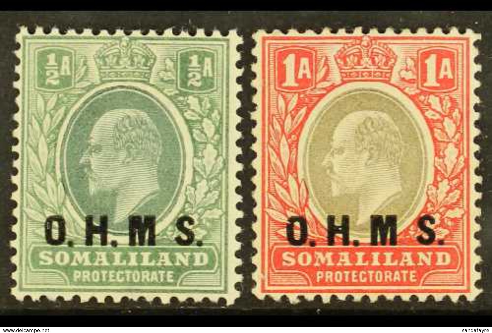 OFFICIAL 1904-05 "O.H.M.S." Overprinted ½a Dull Green & Green And 1a Grey-black & Carmine, Both Stamps No Stop After "M" - Somaliland (Protettorato ...-1959)