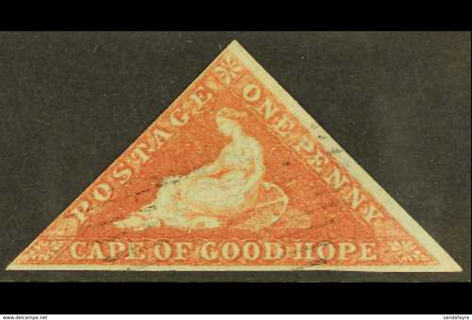 CAPE 1853 1d Deep Brick-red, On Deeply Blued Paper, SG 1a, Very Fine Used, Two Margins, Just Touched At Base, Cat.£475.  - Zonder Classificatie