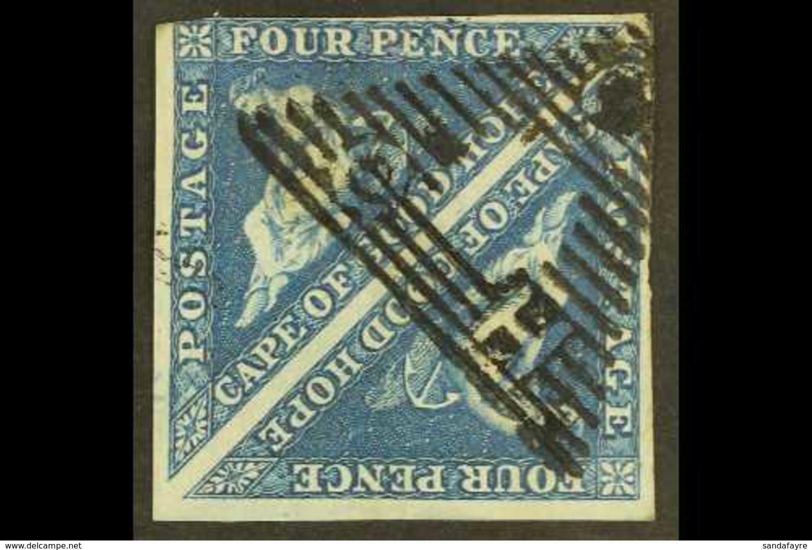 CAPE 1863-4 1d Deep Blue, De La Rue Printing, PAIR, SG 19, Fine Used, Margin Just Touches At One Corner (peak Of One Tri - Ohne Zuordnung