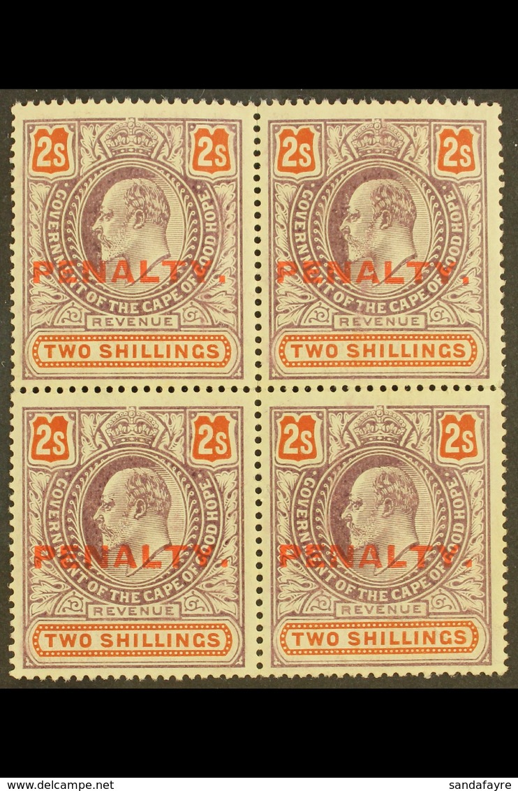 CAPE OF GOOD HOPE REVENUE - 1911 2s Purple & Orange, Ovptd "PENALTY" In A BLOCK OF FOUR, Barefoot 4, Never Hinged Mint,  - Unclassified