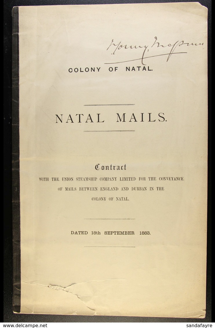 NATAL 1883 (Sept 18th) MAIL CONTRACT With The Union Steamship Company Ltd For The Conveyance Of Mail Between England & D - Unclassified