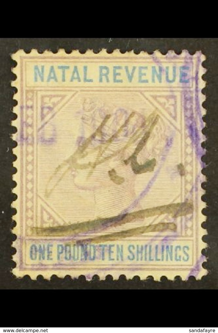 NATAL REVENUE 1885 £1.10s Lilac And Blue Die I (Barefoot 95), With Top Left Triangle Detached Variety, Used. Scarce! For - Zonder Classificatie