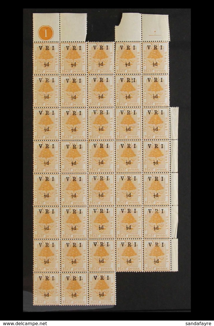 ORANGE FREE STATE 1900 ½d On ½d Orange, "V.R.I." Overprints With Raised Stops, Two Part Panes Of 50 And 38, Thick "V" Ex - Zonder Classificatie