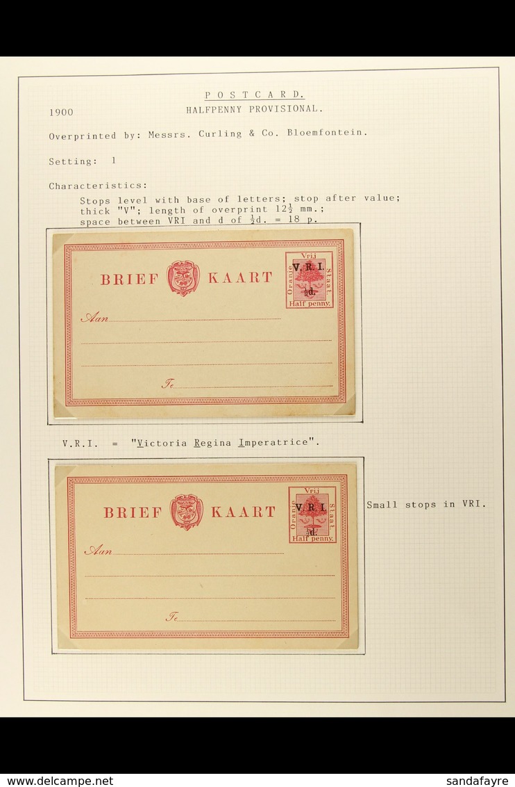 ORANGE FREE STATE BRITISH OCCUPATION POSTAL STATIONERY. A Specialized Collection Of The 1900 "V.R.I." Surcharged Postal  - Unclassified