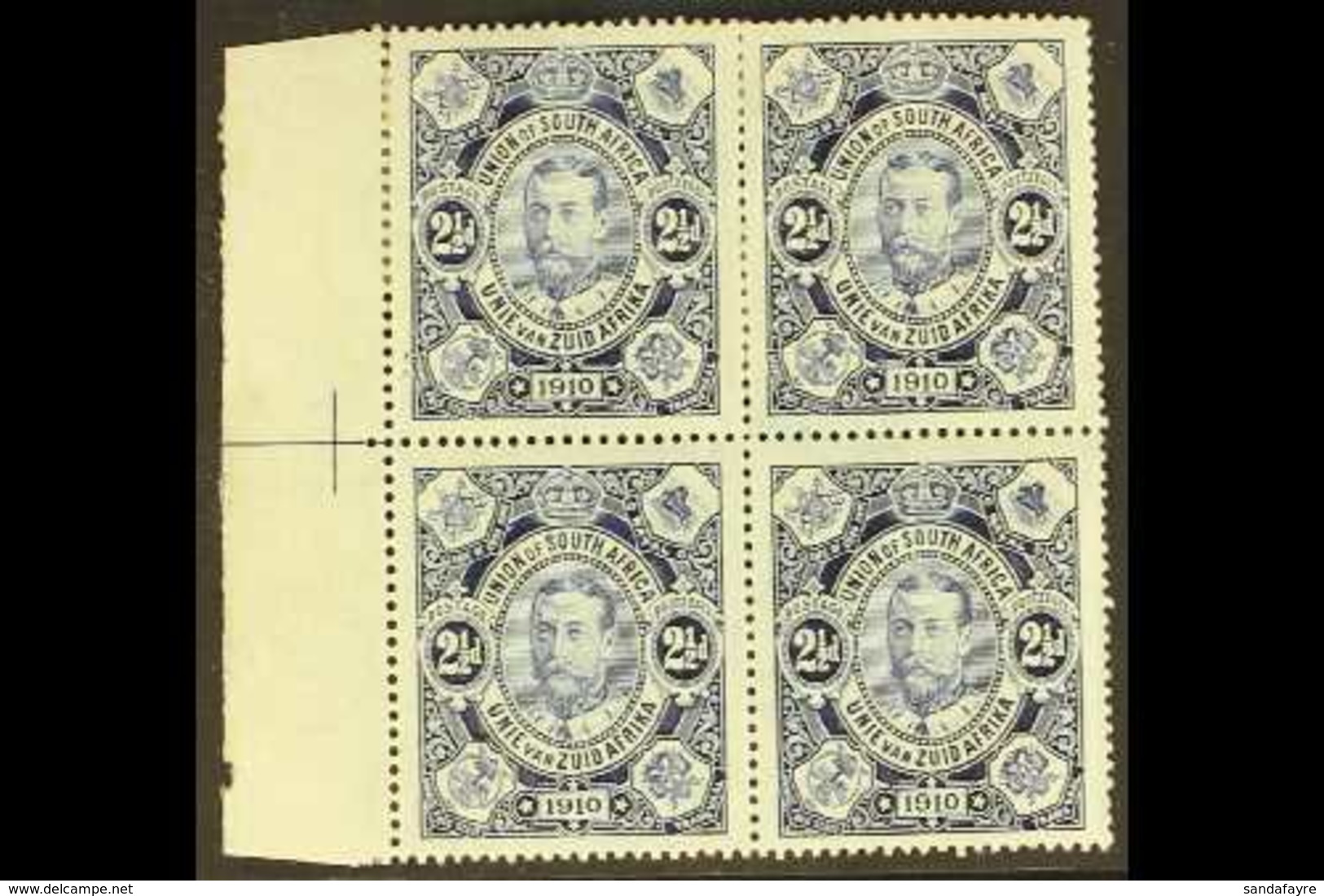 1910 2½d Blue On White Paper, Block Of 4 With Guide Line In Left Margin, SG 2, Mint, Reinforced Perfs And Paper Adhesion - Unclassified
