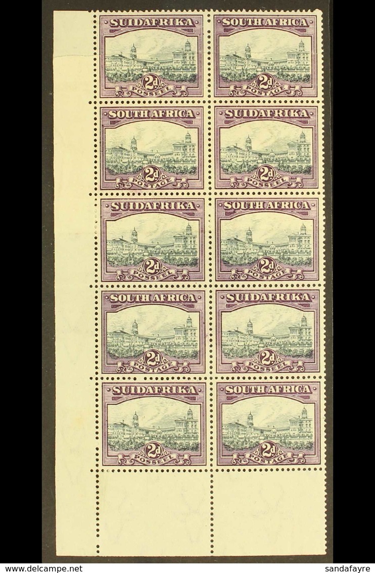 1930-44 2d Slate-grey & Purple, Watermark Upright, Corner Marginal Block Of 10, JOINED PAPER VARIETY, Union Handbook V43 - Zonder Classificatie