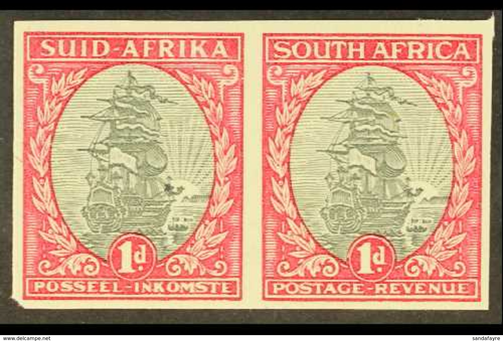 1933-38 1d Grey & Carmine Ship, IMPERFORATE PAIR (wmk Inverted), SG 56a, Never Hinged Mint. Very Fine. For More Images,  - Ohne Zuordnung