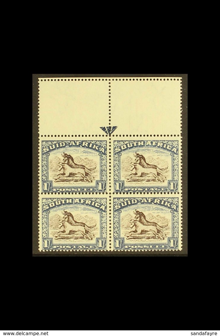 1933-48 1s Sepia & Dull Blue, Issue 3, Upper Marginal, ARROW BLOCK OF 4, SG 62, Lightly Hinged In Margin Only, Stamps Ne - Unclassified