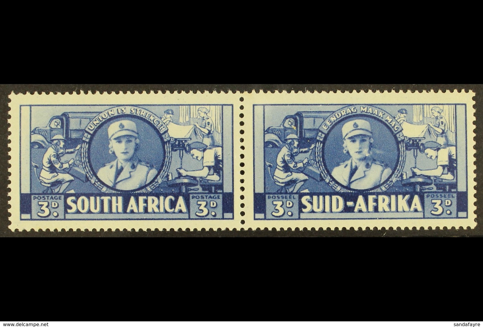 1941-46 3d Blue Large War Effort With "CIGARETTE FLAW" Variety, SG 91a, Never Hinged Mint Horizontal Pair. For More Imag - Unclassified