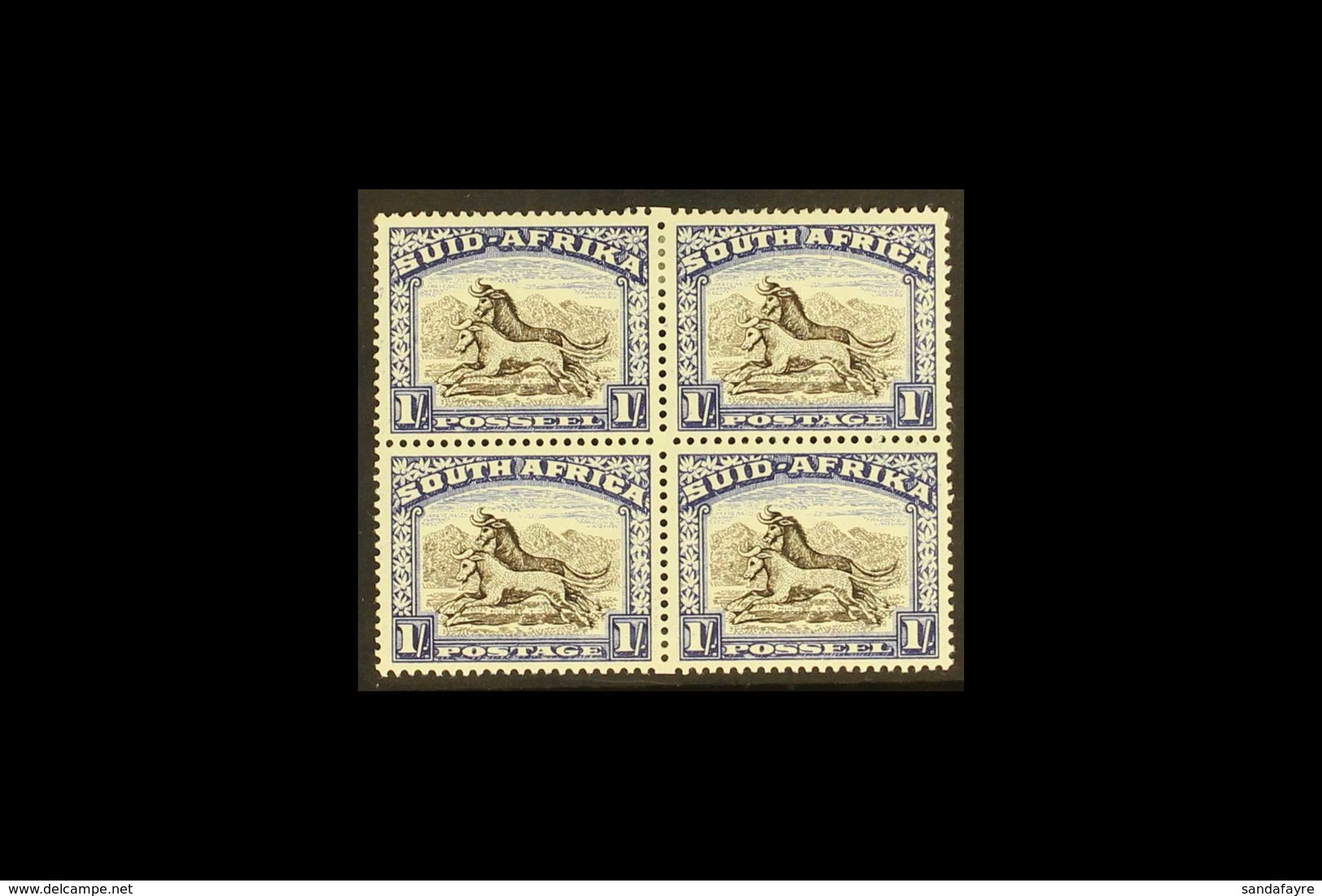 1947-54 1s Blackish Brown & Ultramarine, Issue 5, MISSING PERF HOLE At Centre Of Block Of 4, Union Handbook V4, SG 120a, - Zonder Classificatie