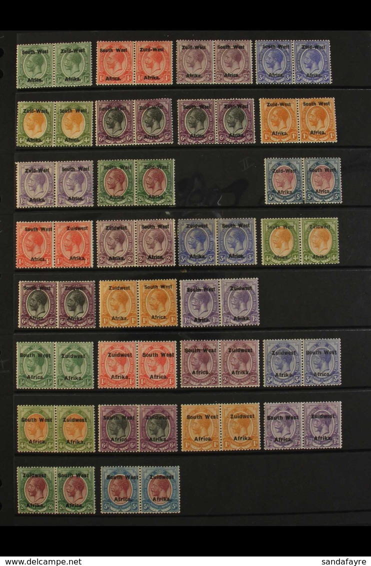 1923-1926 MINT COLLECTION On A Stock Pages, ALL DIFFERENT Horizontal Pairs, Includes 1923 Setting I Overprints 14mm Betw - South West Africa (1923-1990)