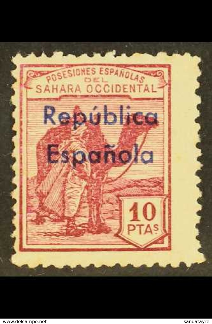 SPANISH SAHARA 1931-34 10p Purple With "Republica Espanola" Overprint In Blue Reading Horizontal, SG 47B, Never Hinged M - Other & Unclassified