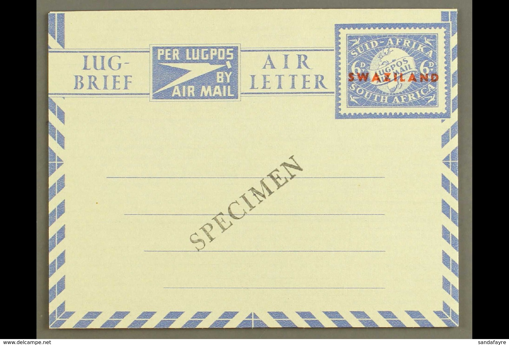 1949 AIR LETTER 6d Ultramarine On White, Sender's Details Horizontal Lines On Reverse, Afrikaans First, H&G 9, Locally A - Swaziland (...-1967)