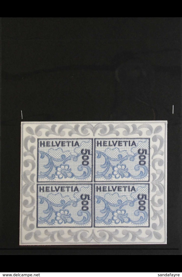 2000 5f Cobalt & Slate Blue, St Gallen Embroidery Self Adhesive Mini Sheet, SG MS 1461, (Mi 1726 Kleinbogen), Never Hing - Other & Unclassified