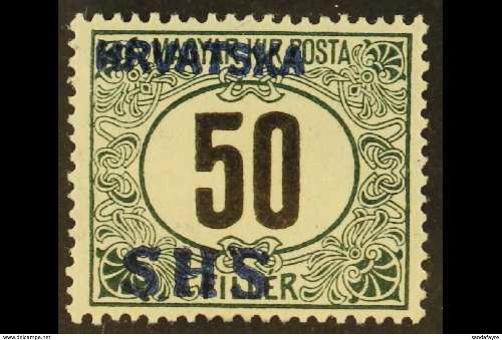 1918 ISSUES FOR CROATIA. POSTAGE DUE 1918 50f Black & Green Perf 15 Watermark Stephen's Crown Type Wz 6 With "HRVATSKA S - Other & Unclassified