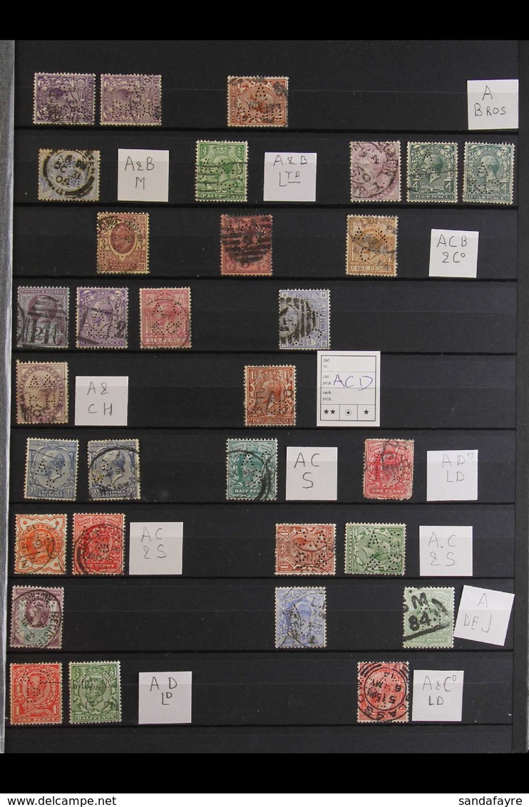 PERFINS 1860's-1940's Interesting Collection Of Used Stamps With Various Private COMMERCIAL PERFINS Arranged In Alphabet - Other & Unclassified
