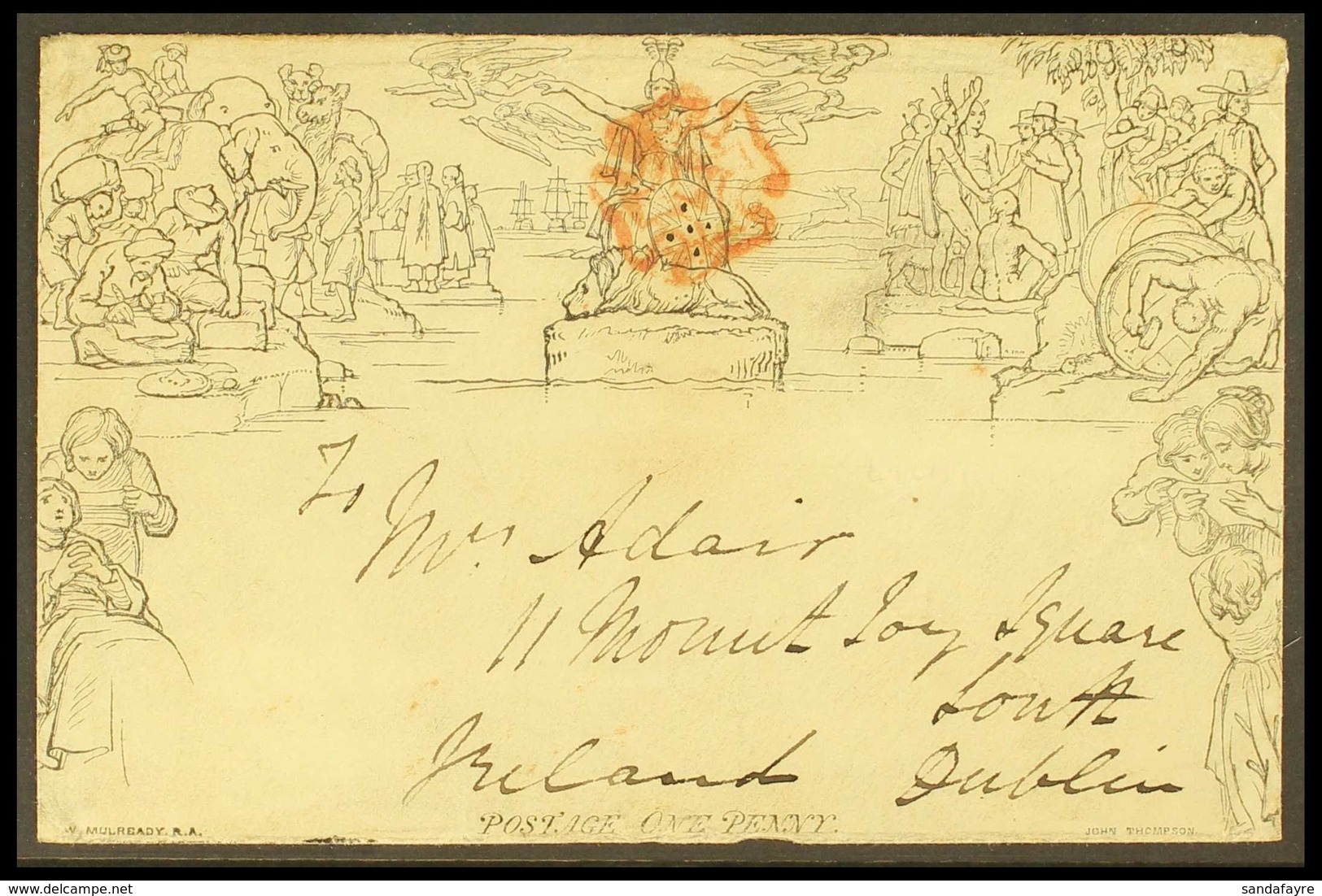 1840 MULREADY ENVELOPE. (Oct 1st) 1d Envelope, (A162) Forme 3, Printed In Black With Red Maltese Cross Cancel To Front,  - Autres & Non Classés