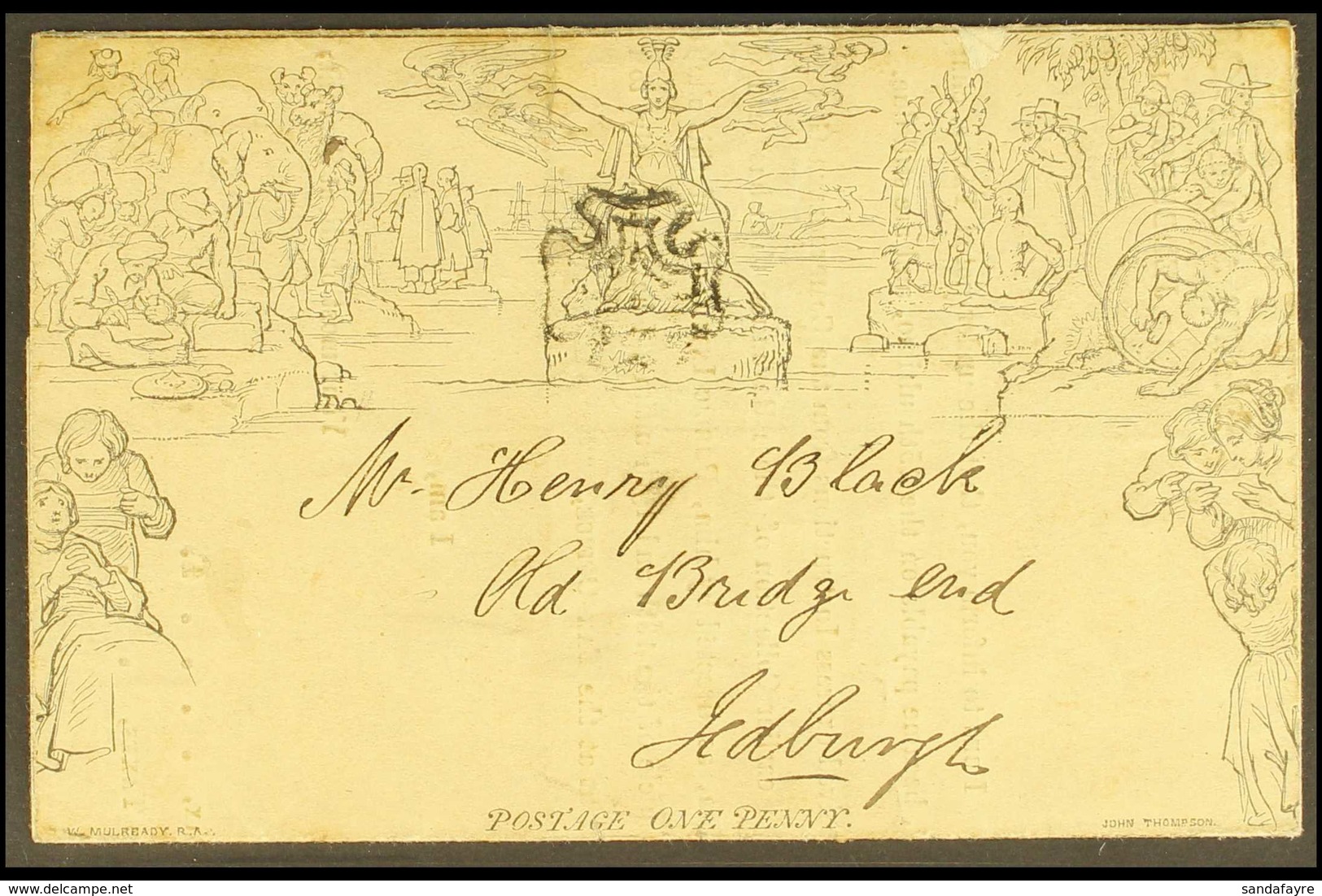 1840 MULREADY LETTER SHEET (Apr 1st) 1d Letter Sheet, (A235) Forme 6, Printed In Black With Black Maltese Cross Cancel T - Andere & Zonder Classificatie