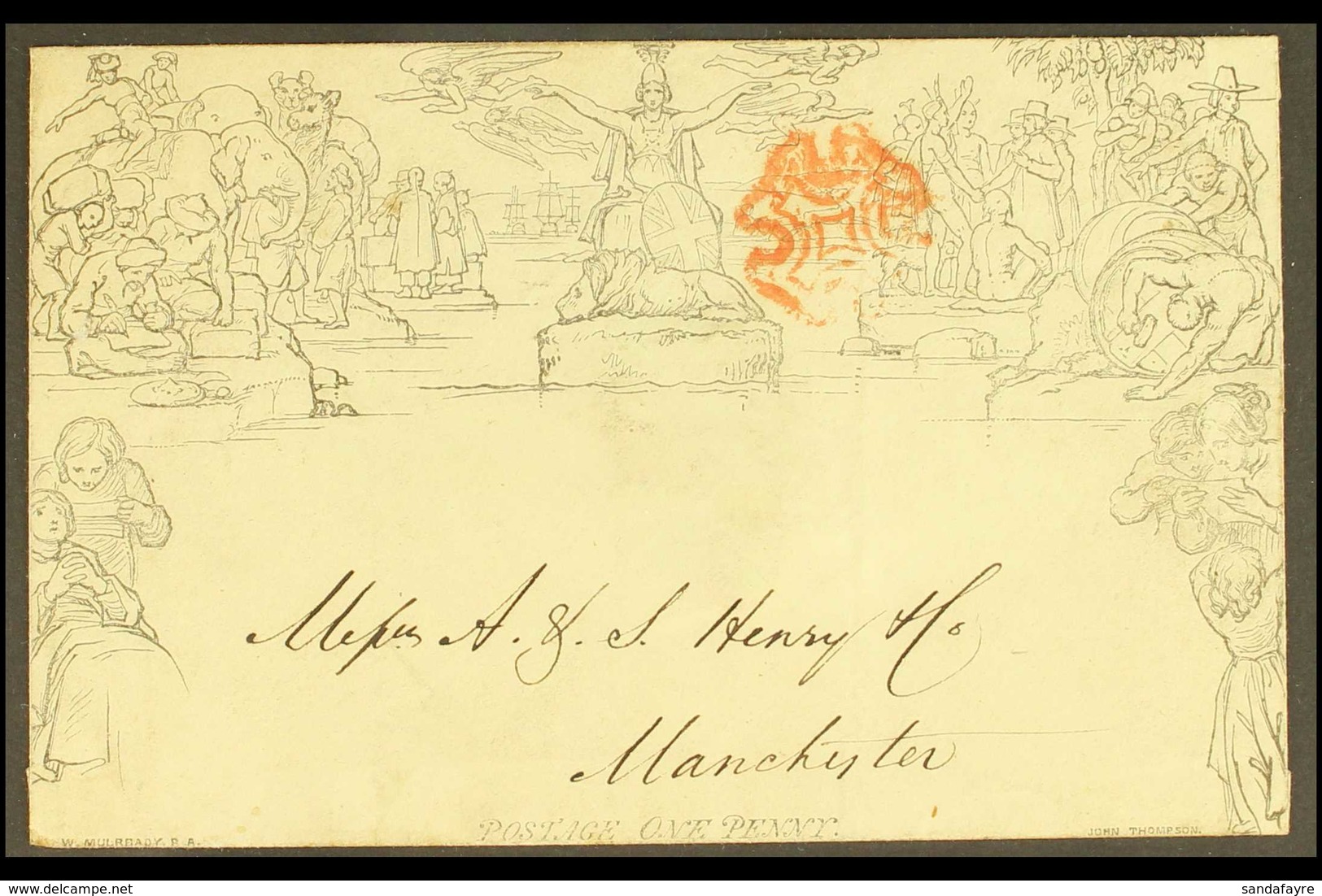 1841 MULREADY ENVELOPE. (Jan 12th) 1d Envelope, (A153) Forme 2, Printed In Black With Red Maltese Cross Cancel To Front, - Autres & Non Classés