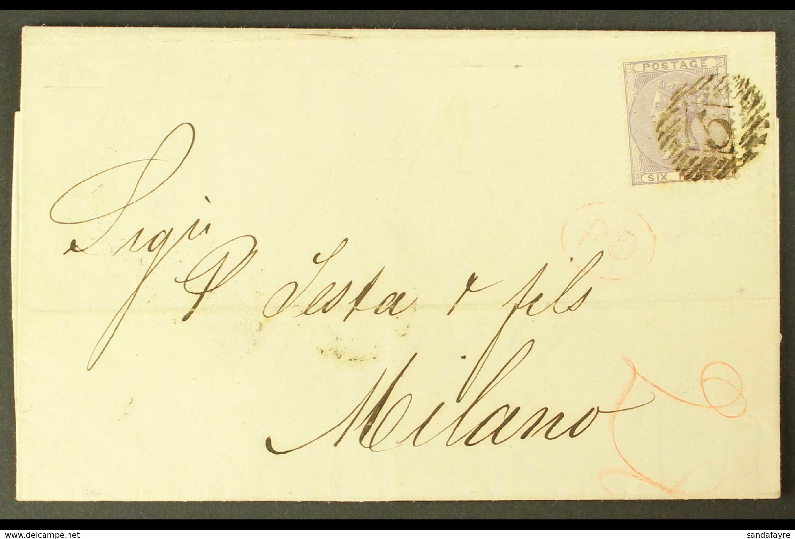 1861 (13 Mar) Entire Letter From London To Milan, Italy Bearing 6d Lilac, SG 68, Tied By Neat Barred Numeral Cancel; On  - Other & Unclassified