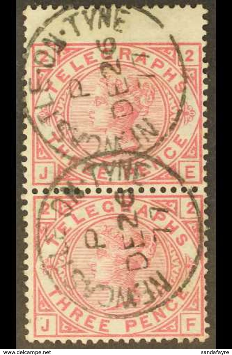 TELEGRAPH STAMPS 1876-81 3d Carmine, Plate 2, Wmk Spray, Vertical Pair, SG T3, Fine Used With Newcastle-on-Tyne C.d.s. P - Other & Unclassified