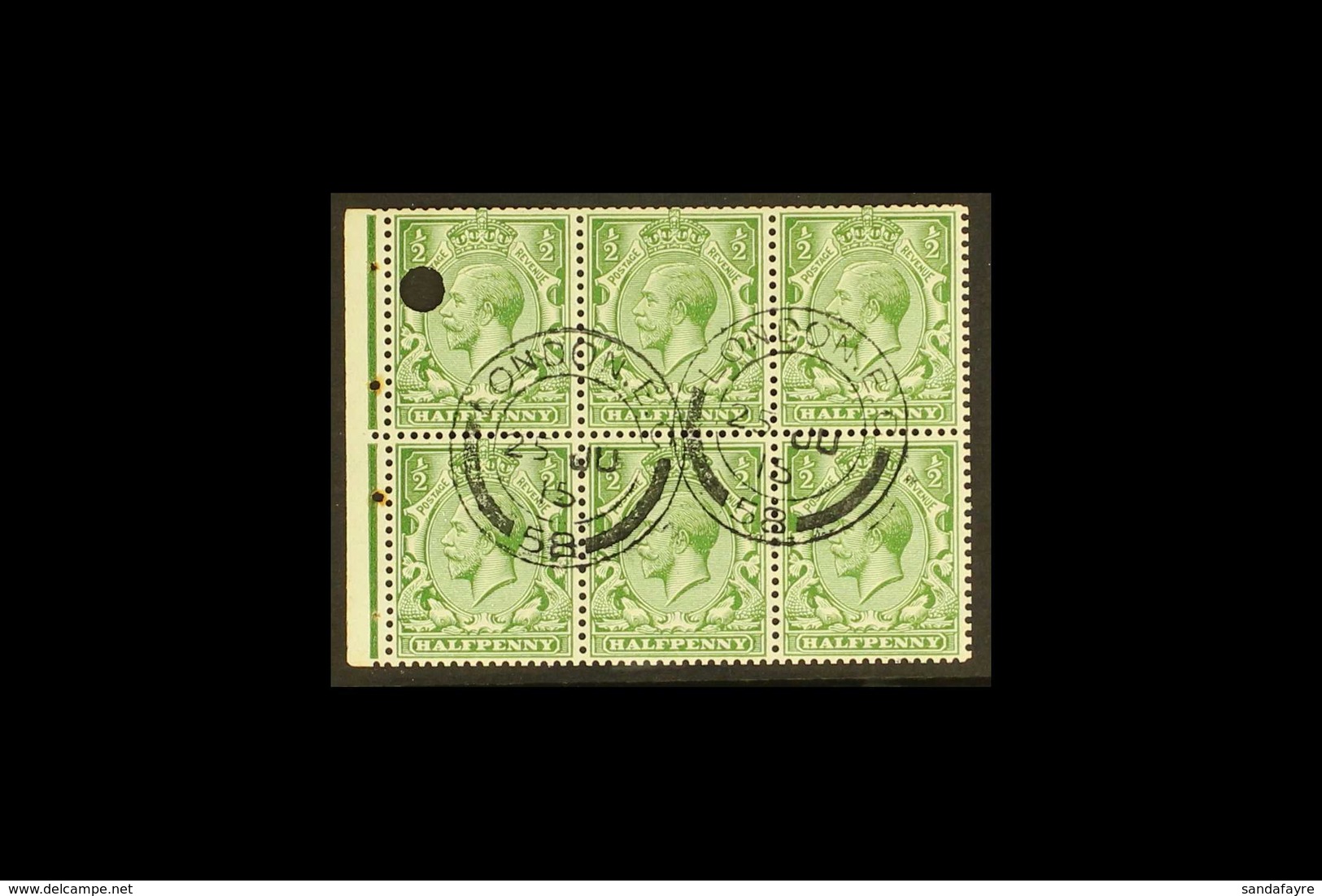 1912-24 ½d Green, BOOKLET PANE Of 6 Pre-cancelled With Two "London E.C." Type I Postmarks, SG Spec NB6v, One Security Pu - Zonder Classificatie