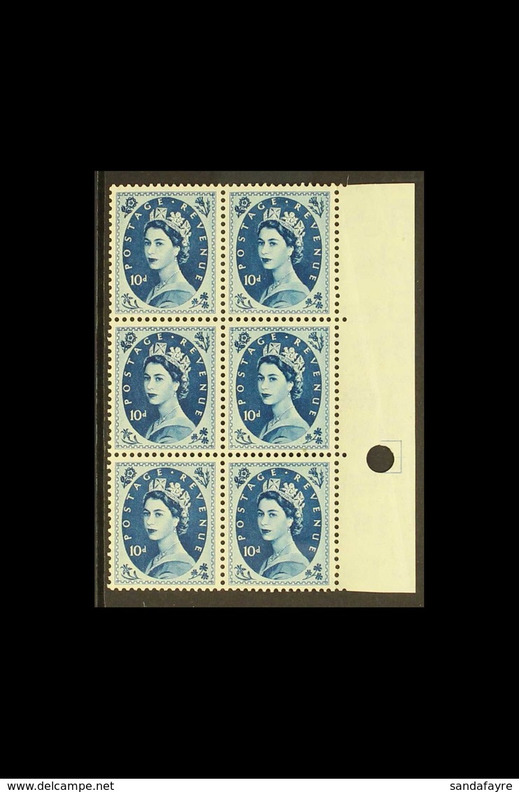 1952-54 TUDOR CROWN MULTIPLE 10d  Prussian Blue, SG 527, Never Hinged Mint Marginal Block Of 6 (6 Stamps) For More Image - Andere & Zonder Classificatie