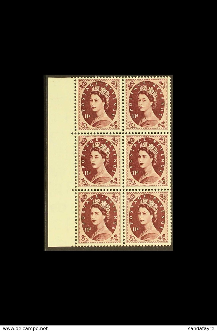 1952-54 TUDOR CROWN MULTIPLE 11d Brown Purple, SG 528, Never Hinged Mint Marginal Block Of 6 (6 Stamps) For More Images, - Sonstige & Ohne Zuordnung