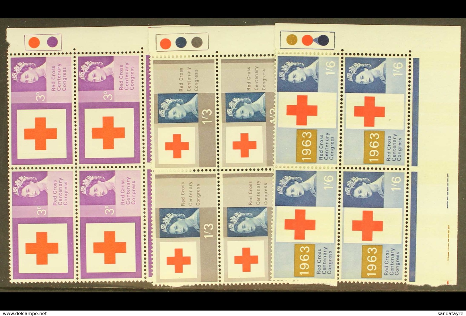 1963 RED CROSS BLOCKS. Red Cross Normal & Phosphor Complete Sets, SG 642/44 & SG 642p/44p, Never Hinged Mint 'Traffic Li - Andere & Zonder Classificatie