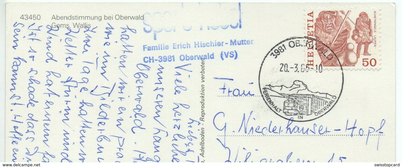 OBERWALD Abendstimmung Stempel Sporthotel Familie Erich Hischier-Mutter - Oberwald