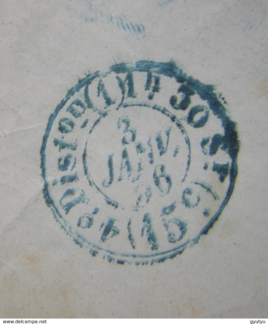 Paris 1856 Cachet Bleu 15 Centimes 4 Eme Distribution 1 H 30, Pour Le Marquis De Beaumont Rue D'Isly - 1849-1876: Période Classique