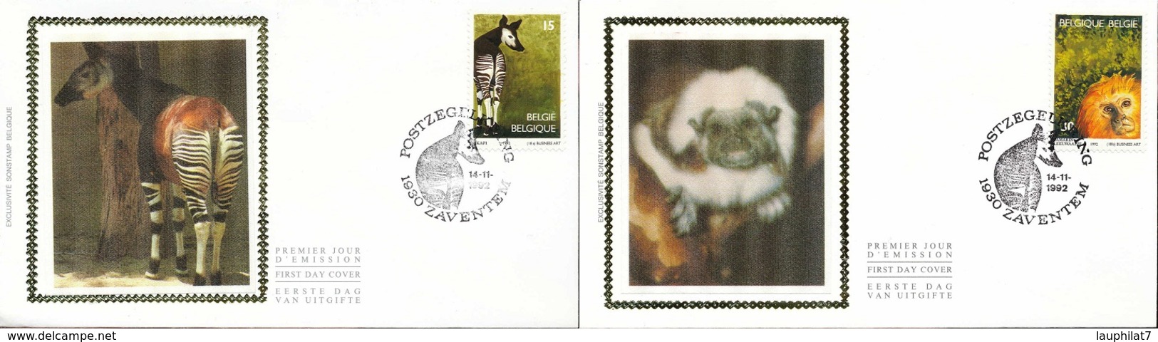 [67382]N° 2486/87 - FDC - Okapi Et Singe-Lion à Tete D'or - "ZAVENTEM", Soie, SNC - 1991-2000