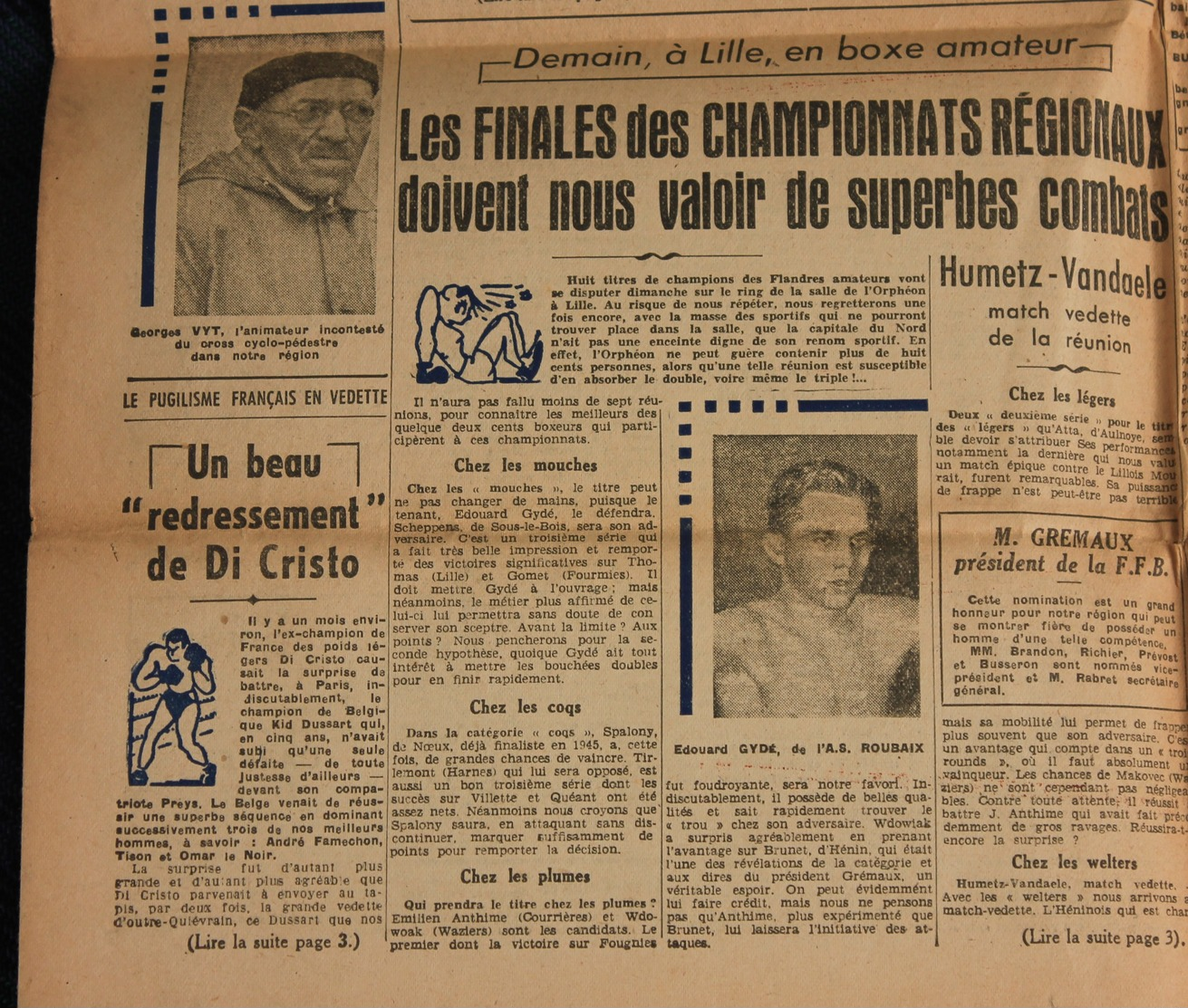 Journal " SPORTS ECLAIR " Du 23 Février 1946, Foot Ball Lille De Nouveau Leader Du Championnat, Colombophilie - Lille