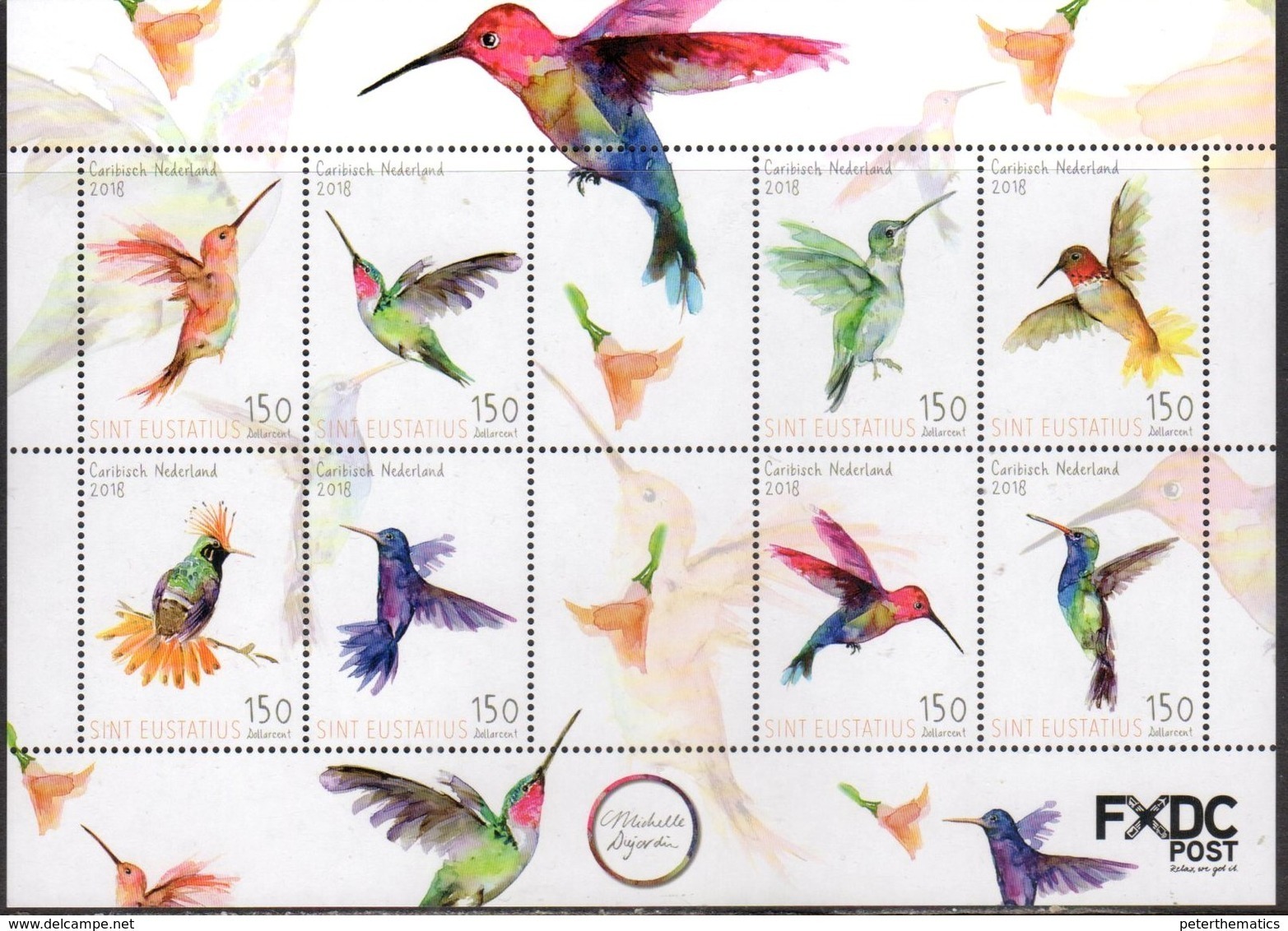 CARIBISCH NEDERLAND,  SINT EUSTATIUS,  2018, MNH, BIRDS, HUMMING BIRDS, SHEETLET - Kolibries